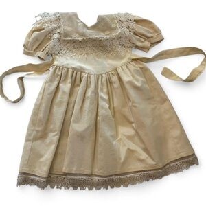 Vintage 80s Elegant Cream Dress large embroidered lace collar 6 pretty n pink